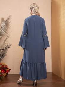 Modelyn Vestido con bordado floral de manga con volante bajo con fruncido - Azul - Ver 2