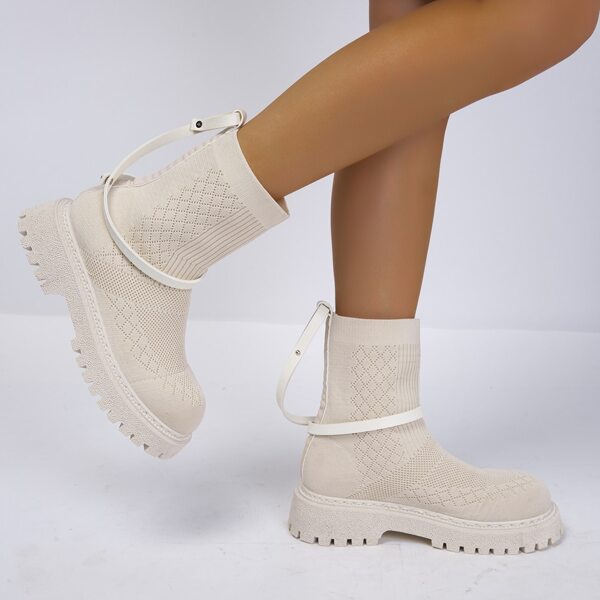 

Minimalist Knit Combat Boots, Beige