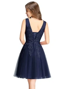 BABYONLINE D.R.E.S.S. Vestido con bordado aplique bajo con malla - Azul Marino - Ver 2