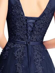 BABYONLINE D.R.E.S.S. Vestido con bordado aplique bajo con malla - Azul Marino - Ver 3