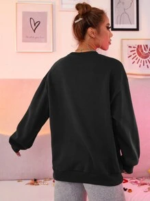 SHEIN Unity Áo nỉ Đồ họa Chữ cái Thả vai - màu đen - Xem 2