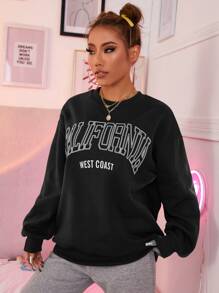 SHEIN Unity Áo nỉ Đồ họa Chữ cái Thả vai - màu đen - Xem 3