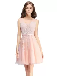 BABYONLINE D.R.E.S.S. 刺繡貼花網紗邊伴娘連衣裙 - 淺粉色 - 查看 1