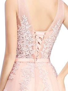 BABYONLINE D.R.E.S.S. 刺繡貼花網紗邊伴娘連衣裙 - 淺粉色 - 查看 3