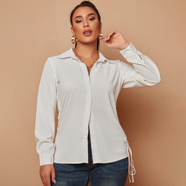 

Lace Up Side Blouse, White