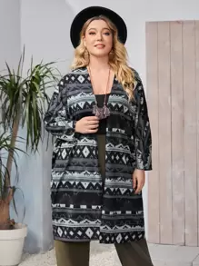 EMERY ROSE Abrigo con estampado geométrico de manga murciélago - Multicolor - Ver 1