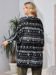 EMERY ROSE Abrigo con estampado geométrico de manga murciélago - Multicolor - Ver 2