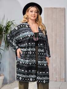 EMERY ROSE Abrigo con estampado geométrico de manga murciélago - Multicolor - Ver 3