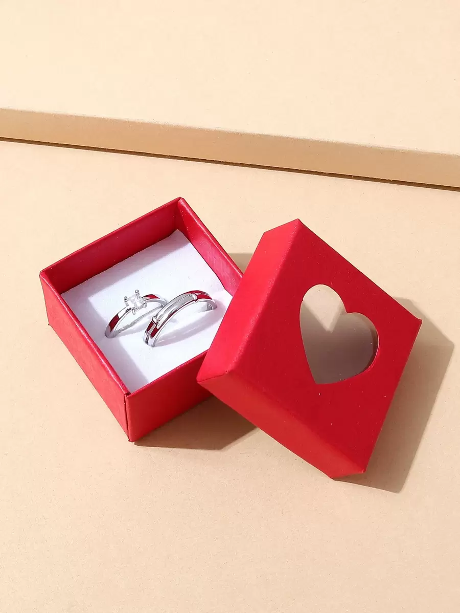 2 Chiếc Cặp Đôi Đơn Giản Bằng Đồng & Micro-Dát Đá Cubic Zirconia Có Thể Điều Chỉnh, Ngày Lễ Tình Nhân Đính Hôn Quà Tặng Đám Cưới - Bạc - Xem 1