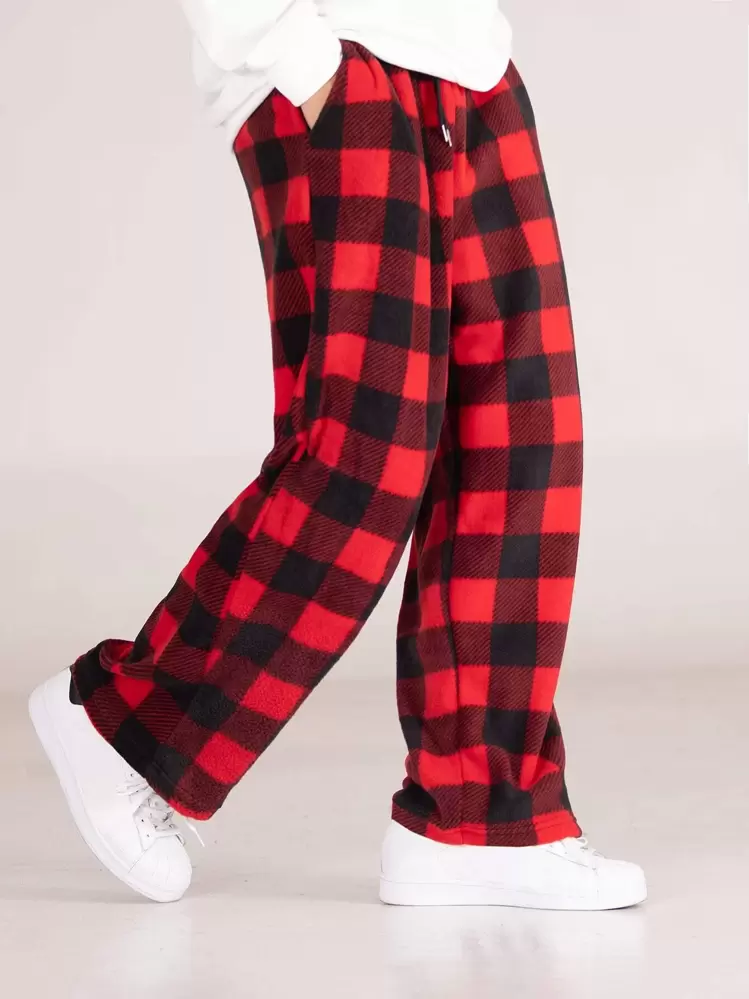 Manfinity Roghcode Men's Loose-Fitting Color Block Gingham Print Wide-Leg Pants With Drawstring Waist, Long Vacation Straight Leg Pants, For Husband, Boyfriend Gifts, Fall/Winter - Multicolor - View 5