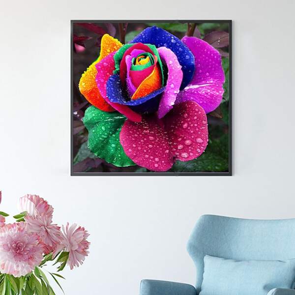 

Flower Print DIY Diamond Unframed Painting, Multicolor