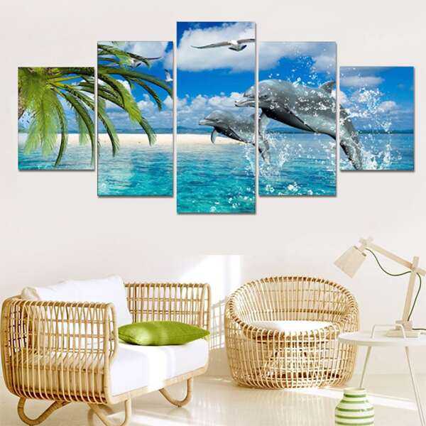 

5pcs Dolphin Print DIY Diamond Unframed Painting, Multicolor