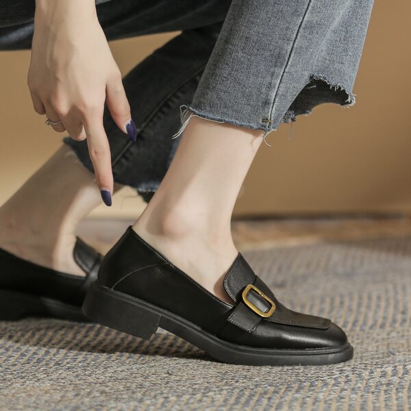 

Buckle Decor Square Toe Loafers, Black