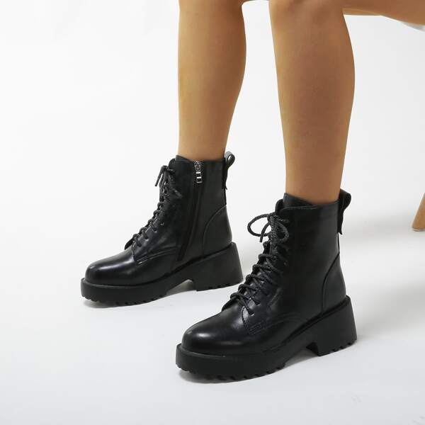 

Minimalist Side Zipper Combat Boots, Black