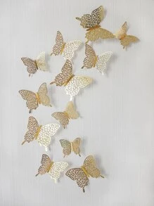 12入組3D創意設計紙蝴蝶貼紙，幾何圖案中空蝴蝶牆貼紙，適用於節日，派對，蛋糕裝飾，浪漫特殊家居裝飾，臥室裝飾，浴室裝飾，節日房間裝飾，節慶活動美化增進快樂的趣味牆藝術貼紙，適用於婚禮和聚會，辦公室裝飾，學校裝飾，周年禮物裝飾，情人節，蛋糕裝飾，有各種顏色和圖案可選擇，在各種場景中使用