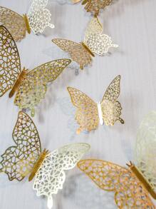 12入組3D創意設計紙蝴蝶貼紙，幾何圖案中空蝴蝶牆貼紙，適用於節日，派對，蛋糕裝飾，浪漫特殊家居裝飾，臥室裝飾，浴室裝飾，節日房間裝飾，節慶活動美化增進快樂的趣味牆藝術貼紙，適用於婚禮和聚會，辦公室裝飾，學校裝飾，周年禮物裝飾，情人節，蛋糕裝飾，有各種顏色和圖案可選擇，在各種場景中使用