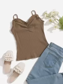 SHEIN Camisola de punto de verano de unicolor regular para adolescente - Camel - Ver 1