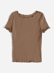 SHEIN EZwear Ribbed Lettuce-Edge Form-Fitting Top