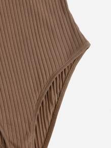 SHEIN Essnce 羅紋針織吊帶連體衣 - 摩卡棕 - 查看 4