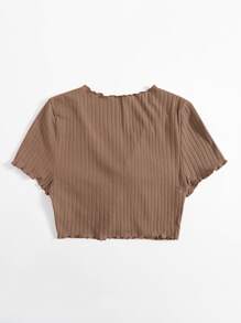 SHEIN EZwear 大碼抽繩抽褶小褶邊T恤 - 咖啡棕 - 查看 2