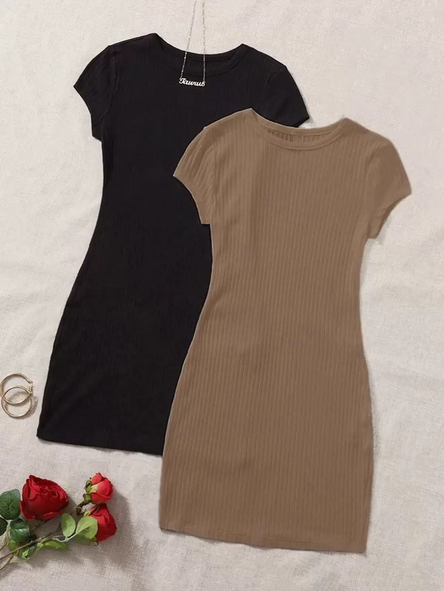 SHEIN EZwear 2件装罗纹针织连衣裙