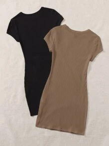 SHEIN EZwear 2件装罗纹针织连衣裙