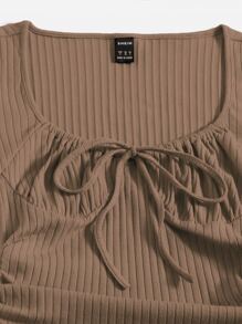 Muchica Ruched Drawstring Side Bodycon Dress - Mocha Brown - View 3