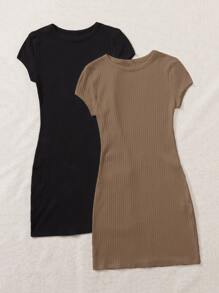 SHEIN EZwear 2件装罗纹针织连衣裙