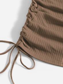 Muchica Ruched Drawstring Side Bodycon Dress - Mocha Brown - View 5