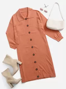 SHEIN Unity Plus Patched Pocket Drop Shoulder Longline Cardigan - Orange - View 1