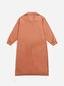 SHEIN Unity Plus Patched Pocket Drop Shoulder Longline Cardigan - Orange - View 2