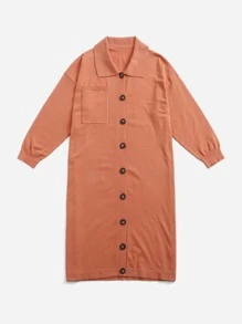 SHEIN Unity Plus Patched Pocket Drop Shoulder Longline Cardigan - Orange - View 3