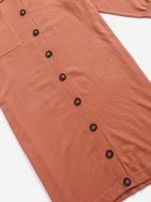 SHEIN Unity Plus Patched Pocket Drop Shoulder Longline Cardigan - Orange - View 4