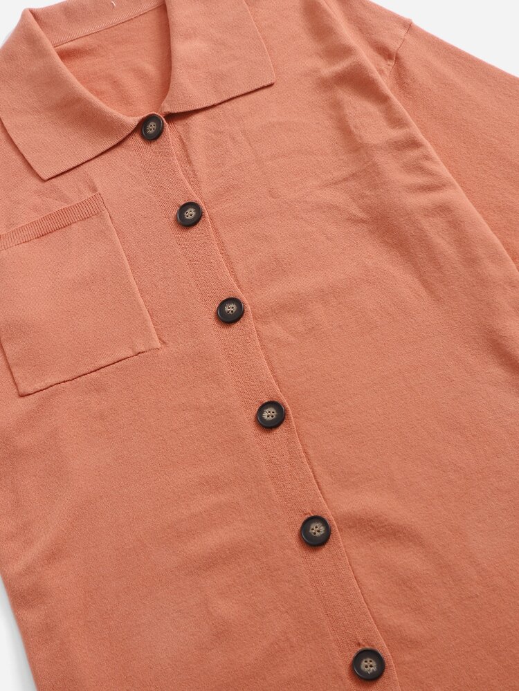 SHEIN Unity 大碼補丁貼口袋落肩袖長款開衫 - 橘色 - 查看 5