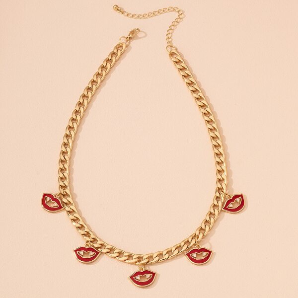 

1pc Mouth Charm Necklace, Gold