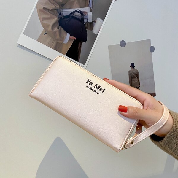 

Letter Graphic Long Wallet With Wristlet, Baby pink