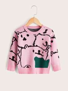 Toddler Girls Cartoon Pattern Round Neck Jumper - Pink - View 1