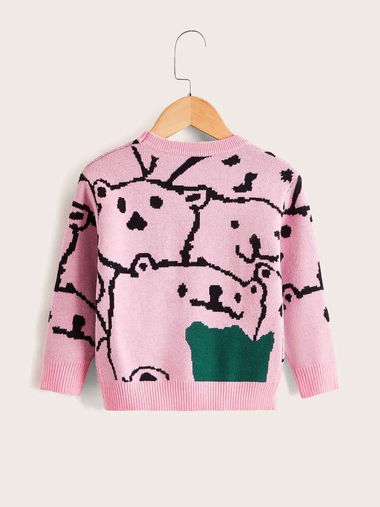 Toddler Girls Cartoon Pattern Round Neck Jumper - Pink - View 2