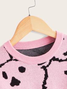 Toddler Girls Cartoon Pattern Round Neck Jumper - Pink - View 4