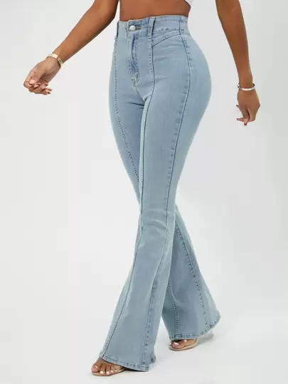 SHEIN Essnce Botão Bolso Zíper Simples Jeans