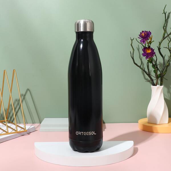 

1pc Letter Graphic Vacuum Cup, Black
