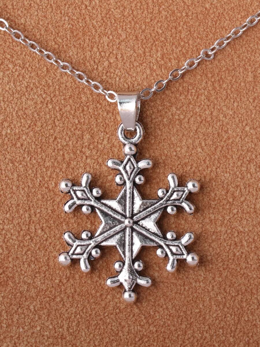 EMERY ROSE Christmas Snowflake Charm Necklace - Antique Silver - View 1