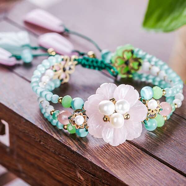 

Faux Pearl & Flower Decor Bracelet, Multicolor