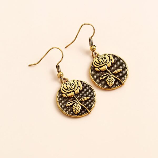 

Flower Decor Drop Earrings, Gold