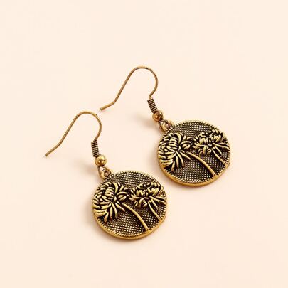 Flower Detail Round Drop Earrings