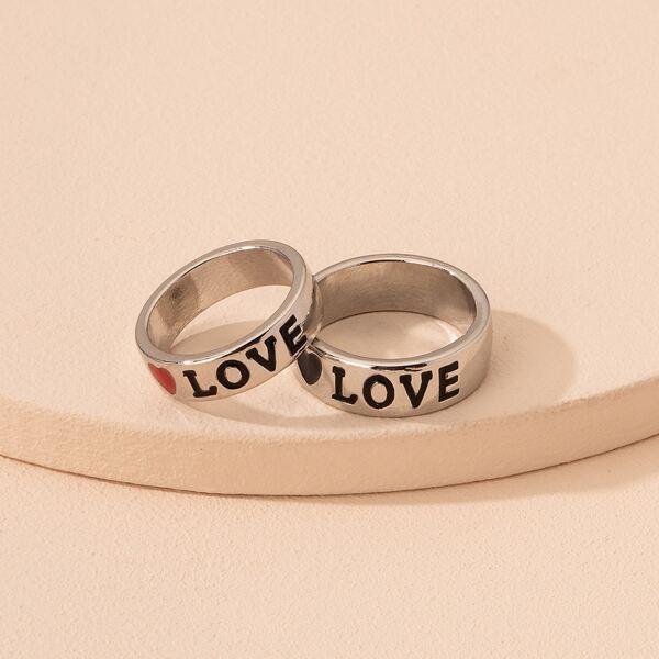

2pcs Letter Graphic Ring, Silver