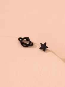 Planet & Star Mismatched Earrings - Black - View 1