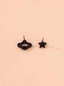 Planet & Star Mismatched Earrings - Black - View 2