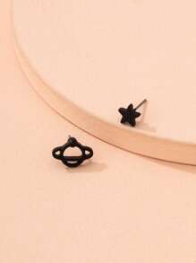 Planet & Star Mismatched Earrings - Black - View 4