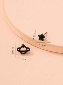 Planet & Star Mismatched Earrings - Black - View 5